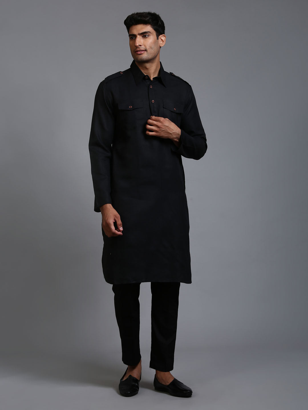 Men's Black Cotton Blend Kurta Pyjama Set