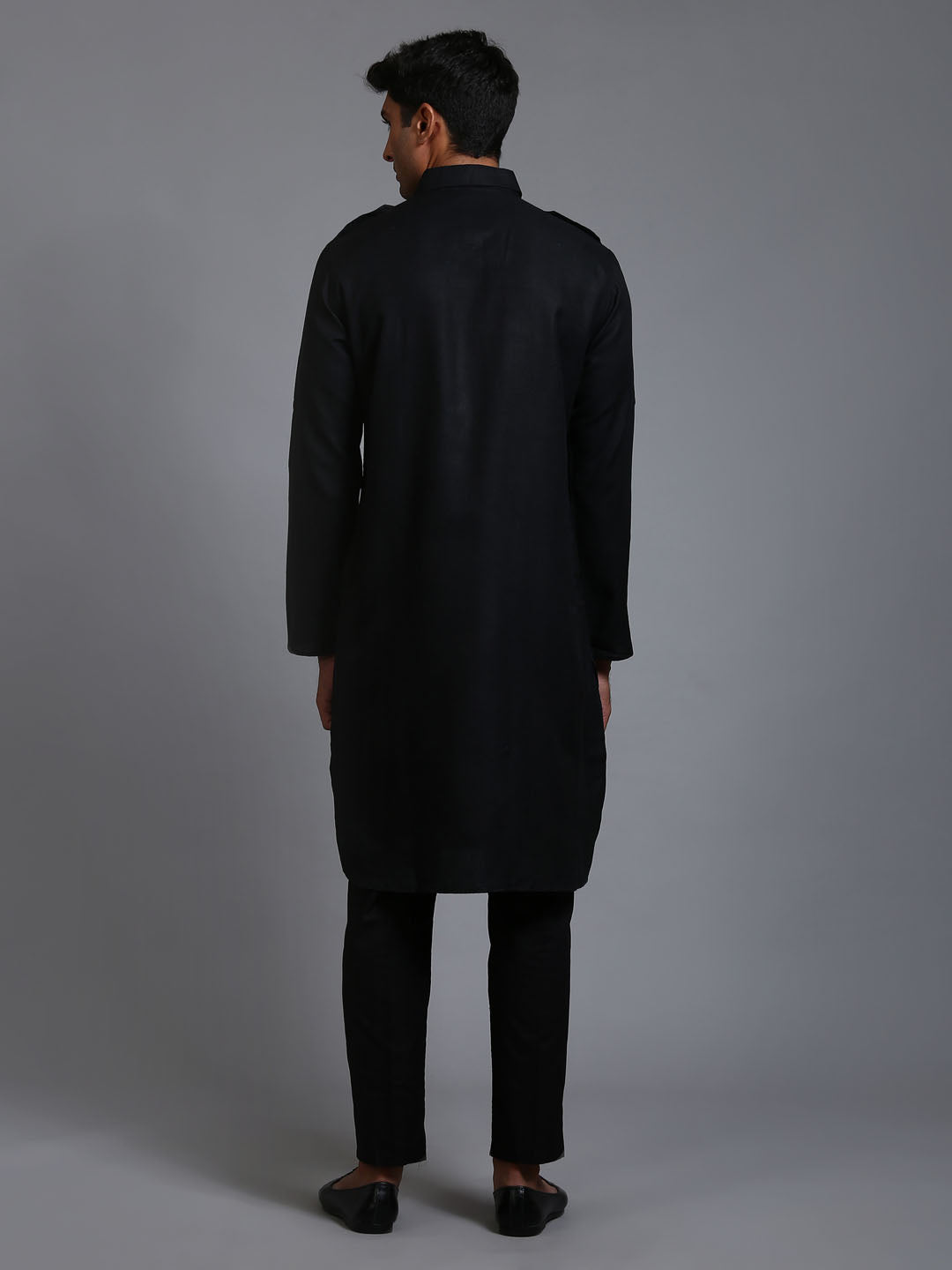 Men's Black Cotton Blend Kurta Pyjama Set