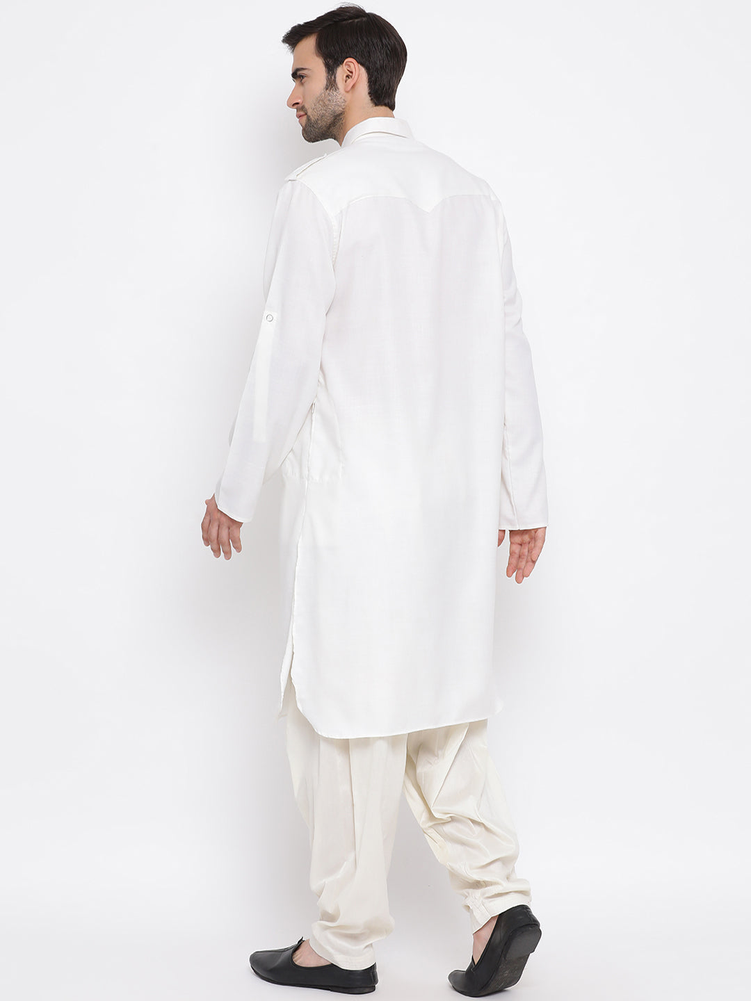 Men's Cream Cotton Blend Pathani Kurta Set