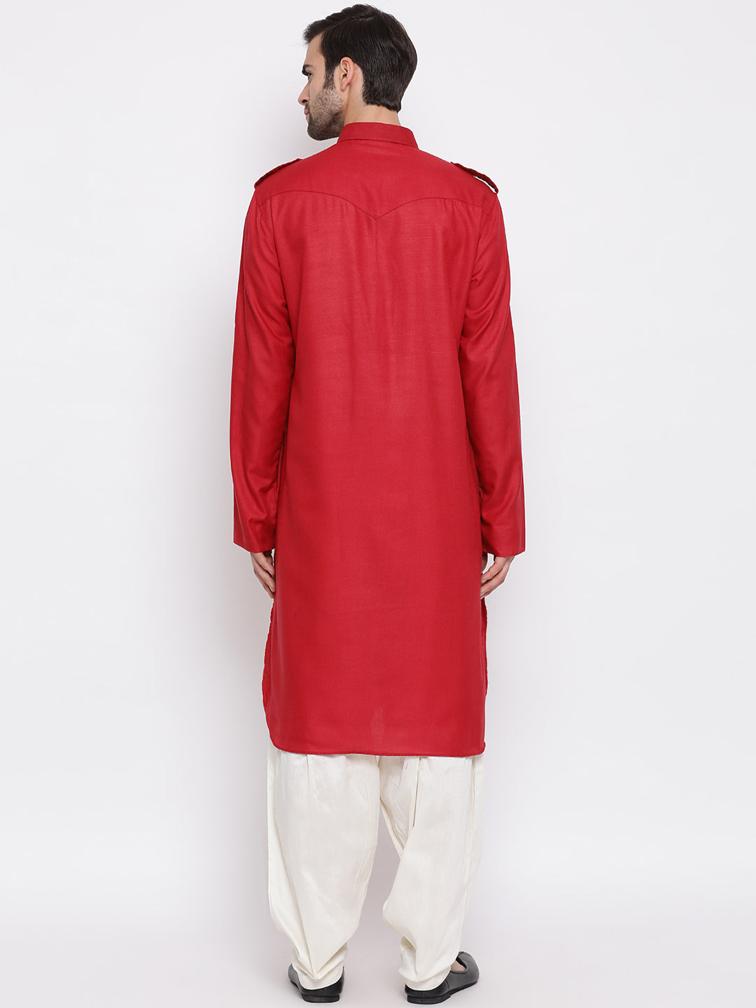 Men's Maroon Cotton Blend Pathani Kurta Set