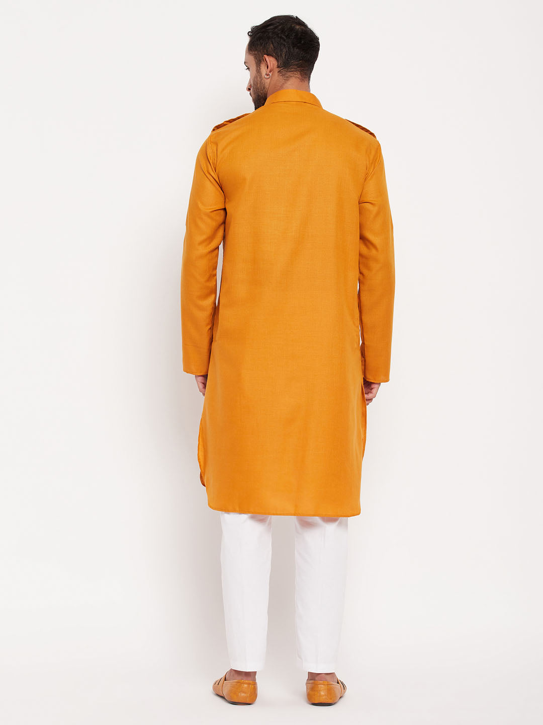 Men's Rust And White Cotton Blend Kurta Pyjama Set