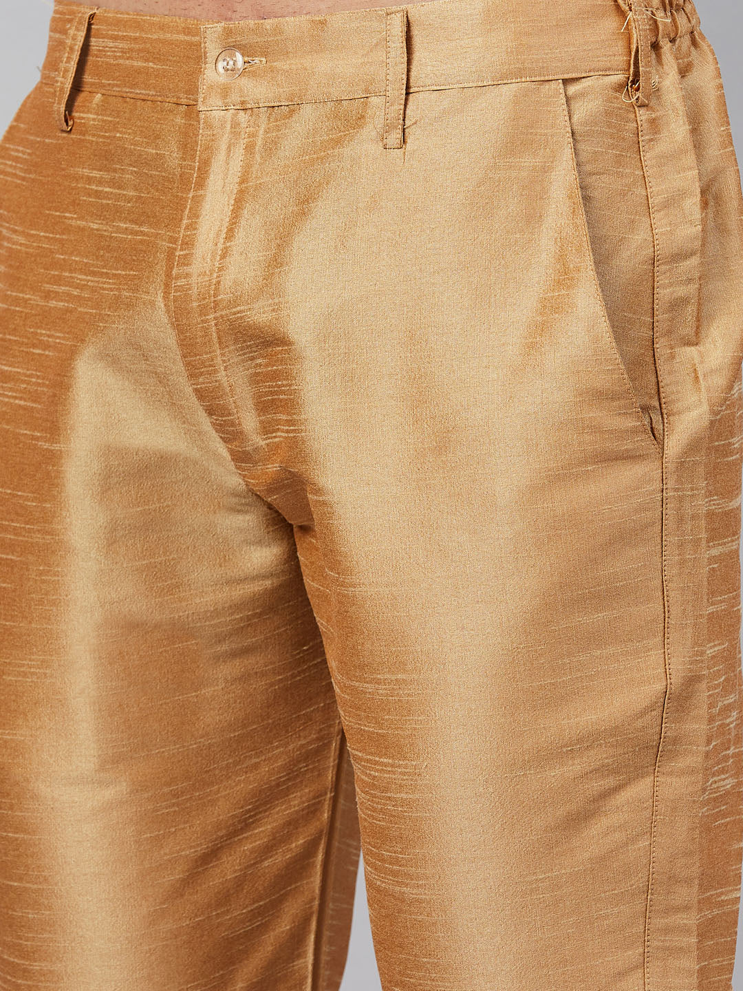 Men's Cream And Rose Gold Cotton Blend Kurta Pyjama Set