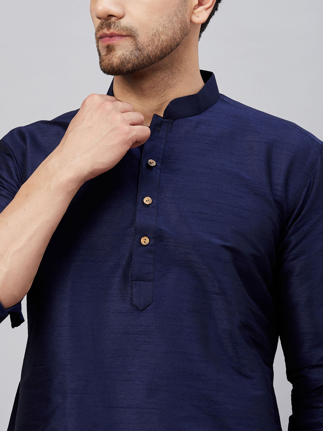 Men's Navy Blue And Maroon Cotton Blend Kurta Pyjama Set