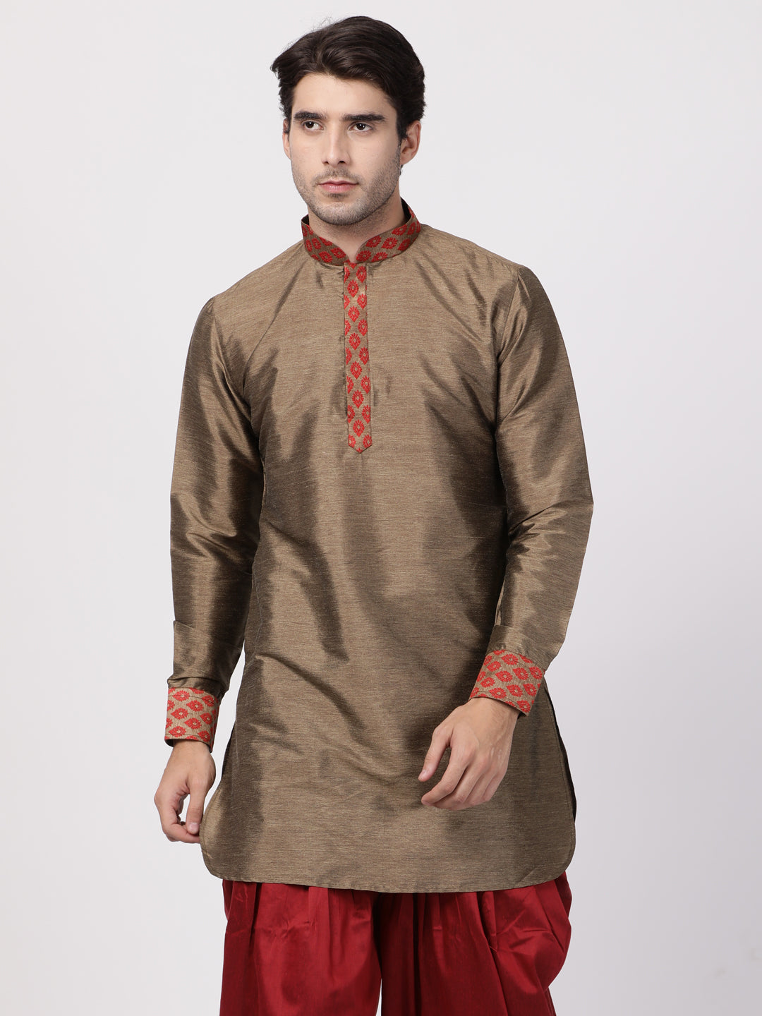 Men's Maroon Silk Blend Kurta