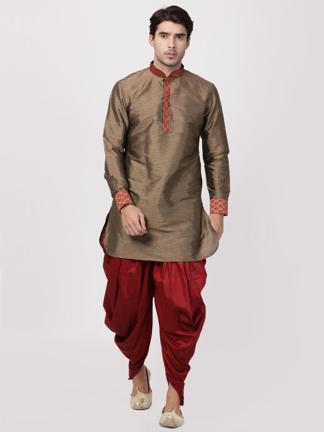 Men's Maroon Silk Blend Kurta