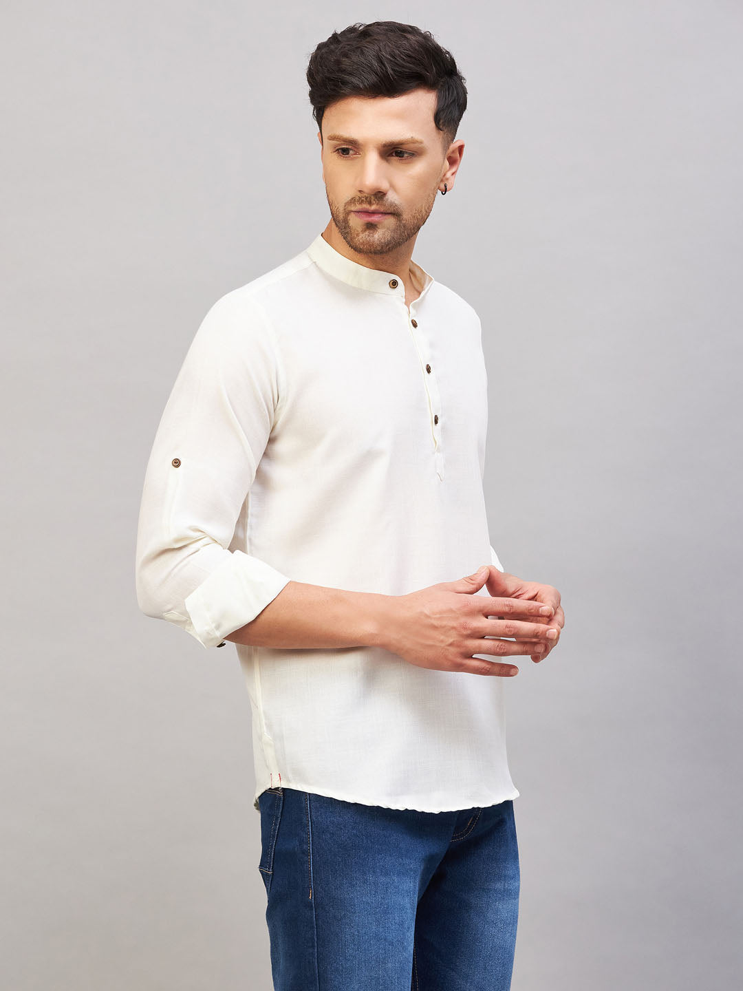 Men's Cream Cotton Blend Kurta