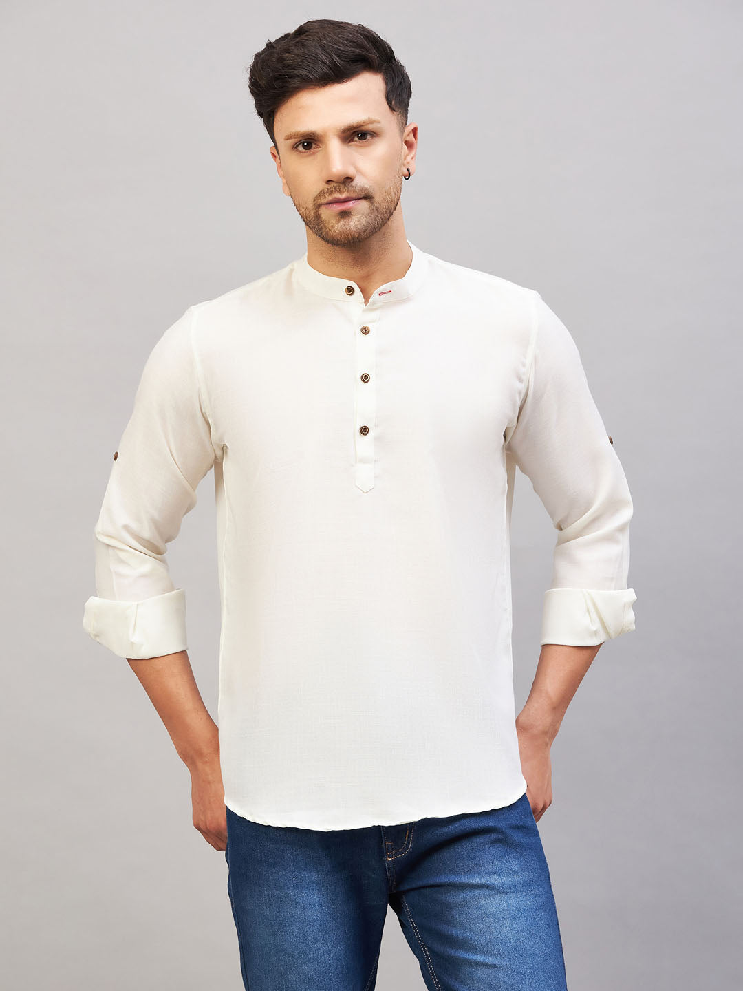 Men's Cream Cotton Blend Kurta