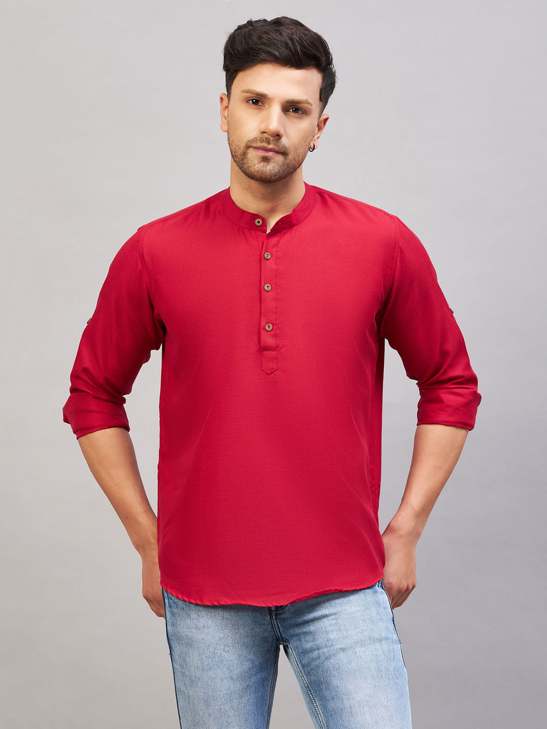 Men's Maroon Cotton Blend Kurta