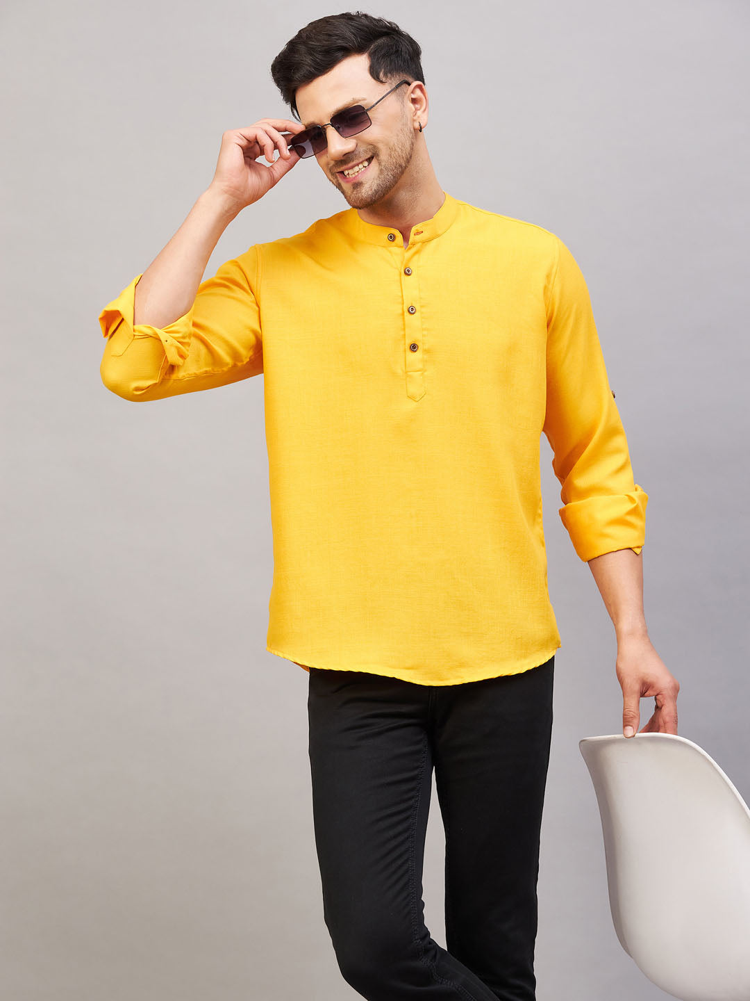 Men's Mustard Cotton Blend Kurta