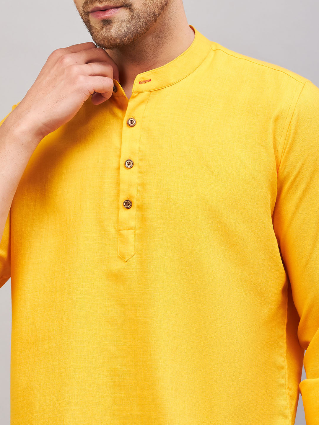 Men's Mustard Cotton Blend Kurta