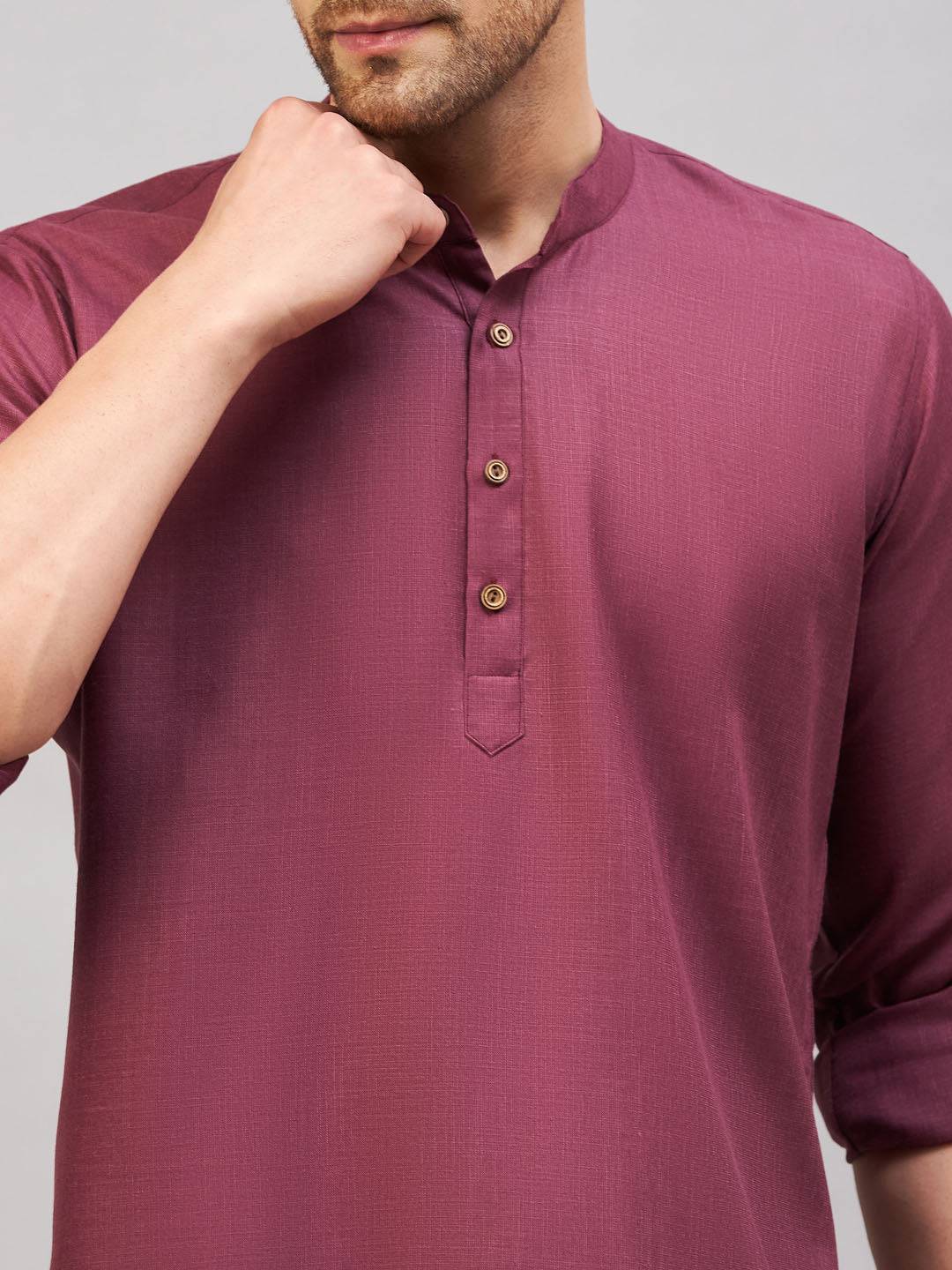 Men's Purple Cotton Blend Kurta