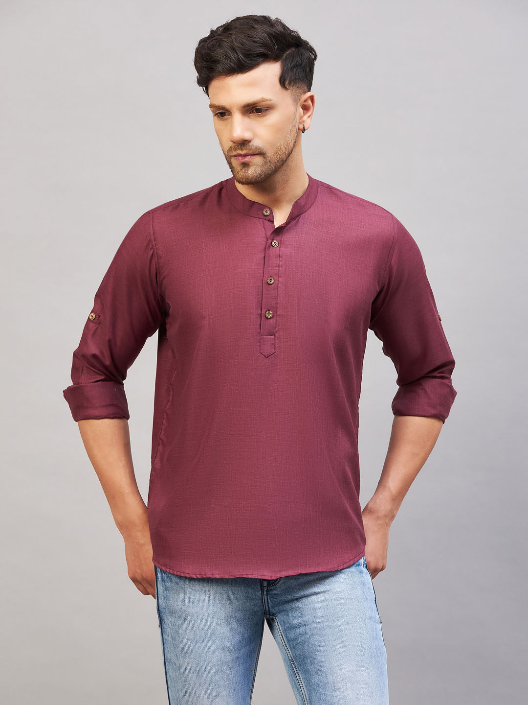 Men's Purple Cotton Blend Kurta