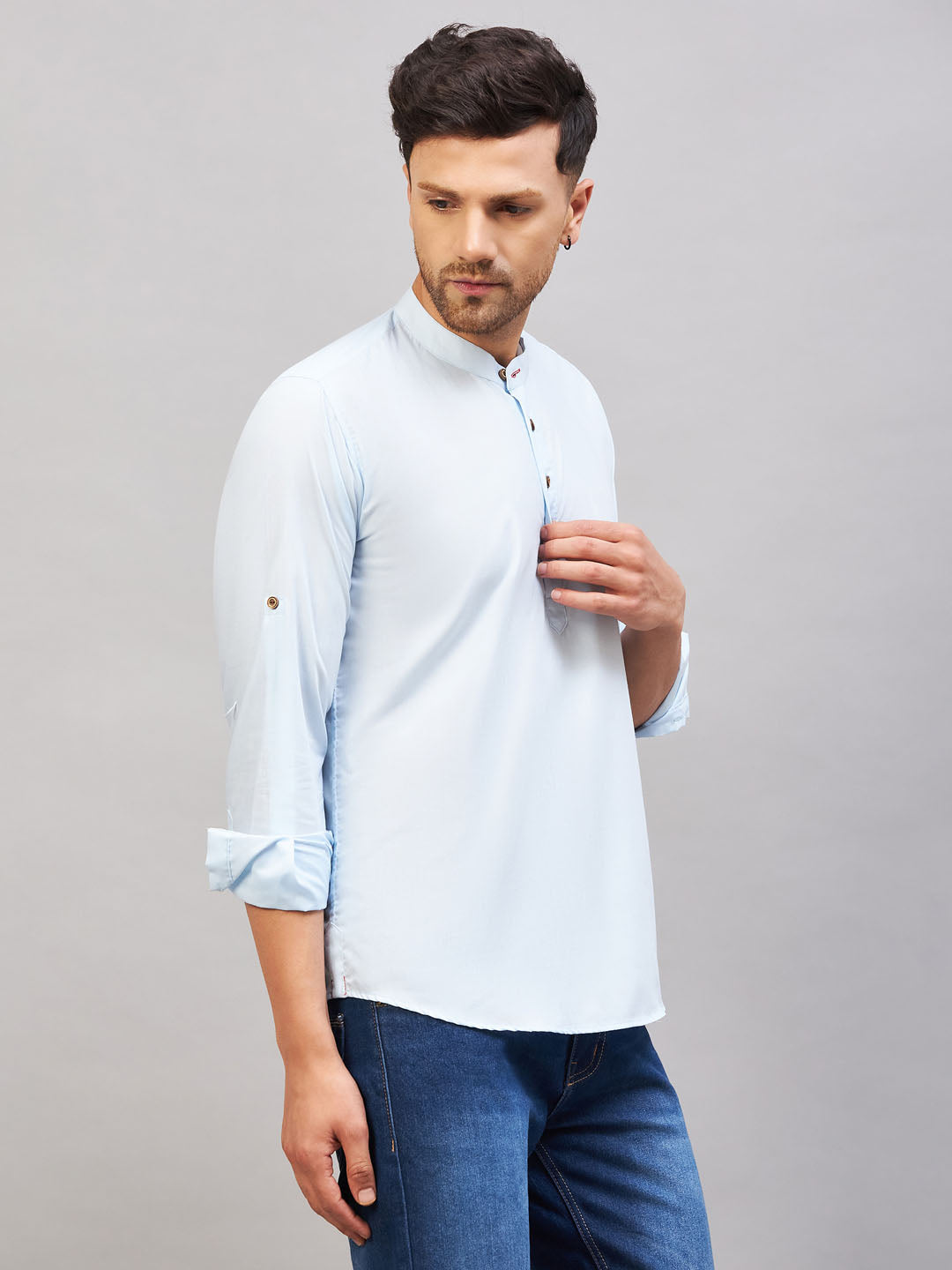 Men's Aqua Cotton Blend Kurta