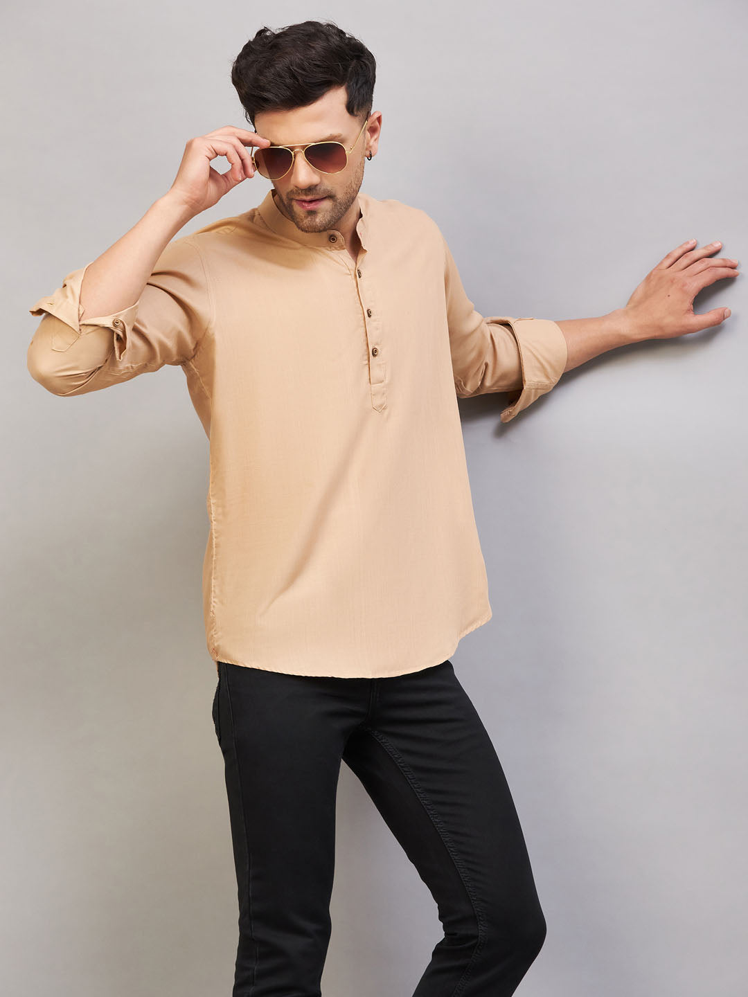 Men's Chiku Brown Cotton Blend Kurta