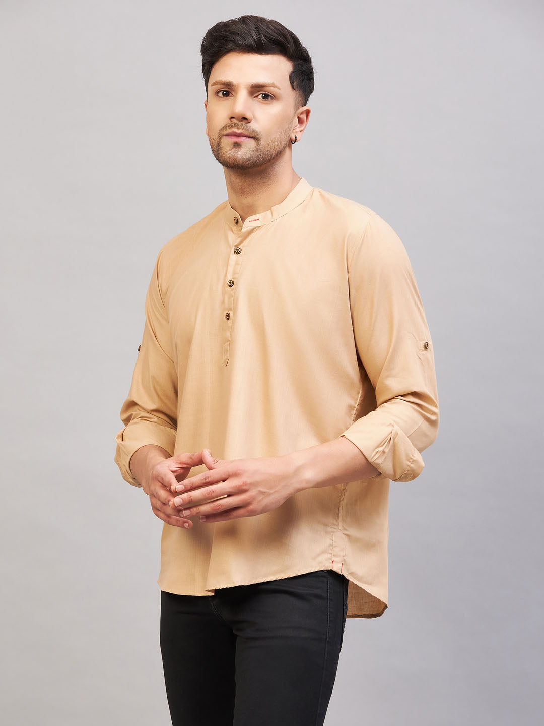 Men's Chiku Brown Cotton Blend Kurta