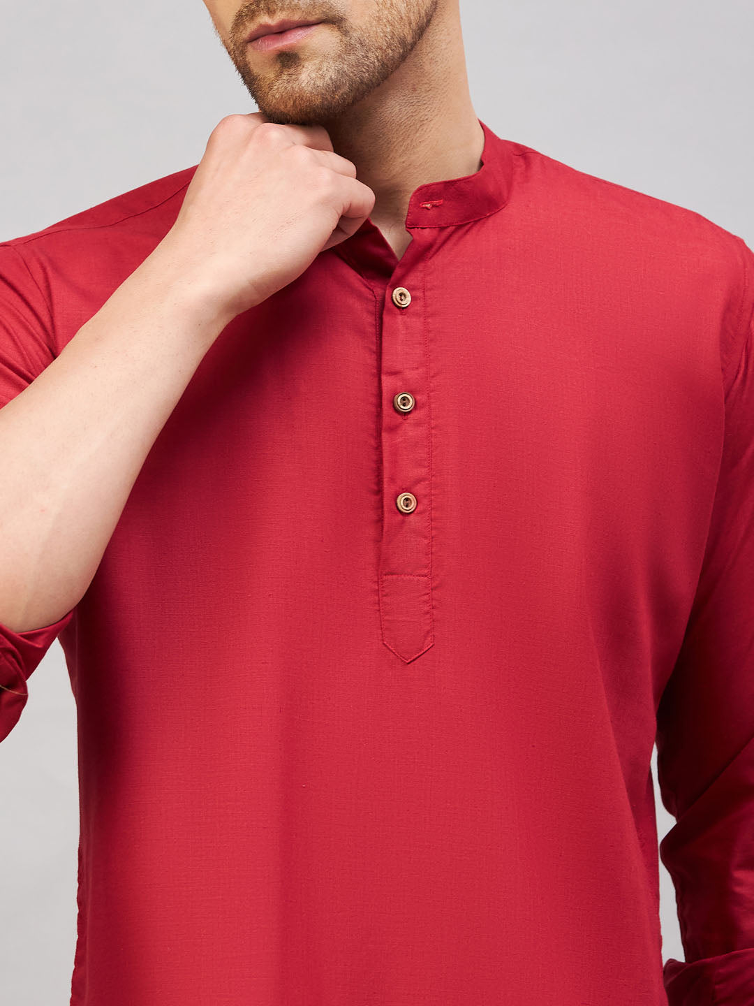 Men's Maroon Cotton Blend Kurta