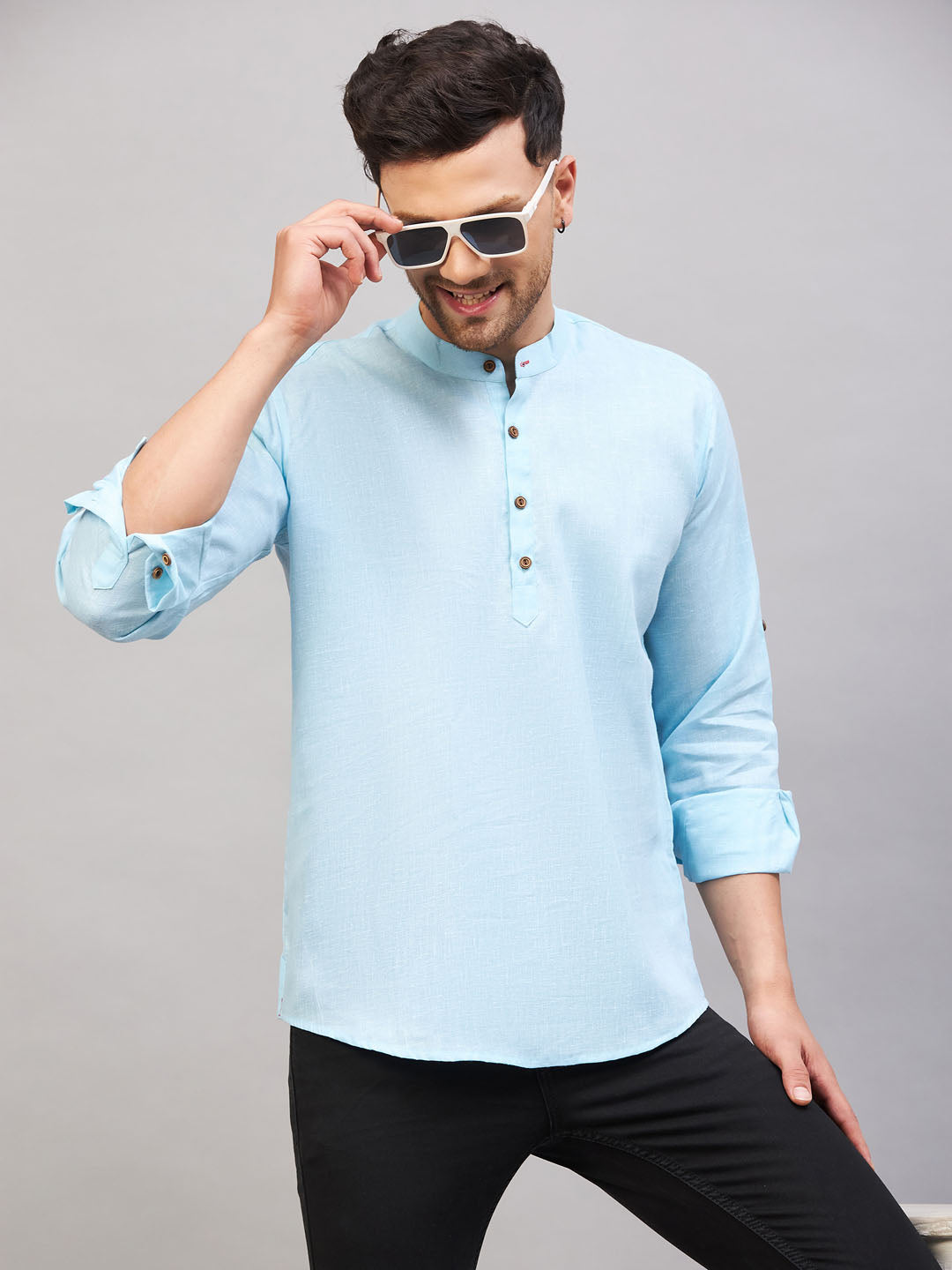 Men's Aqua Cotton Blend Kurta