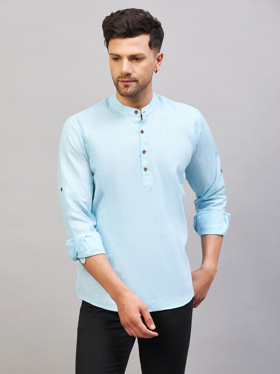 Men's Aqua Cotton Blend Kurta