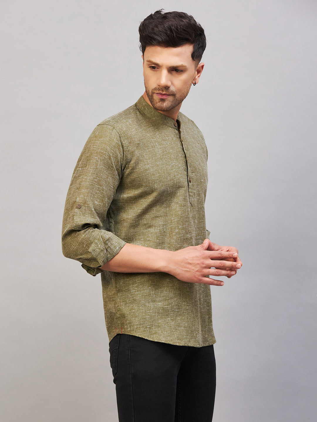 Men's Green Cotton Blend Kurta