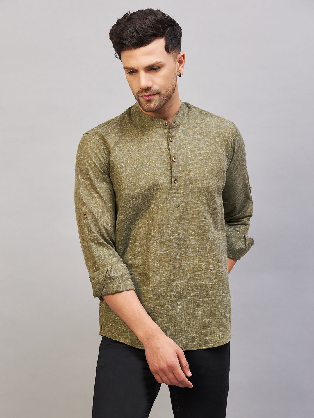 Men's Green Cotton Blend Kurta