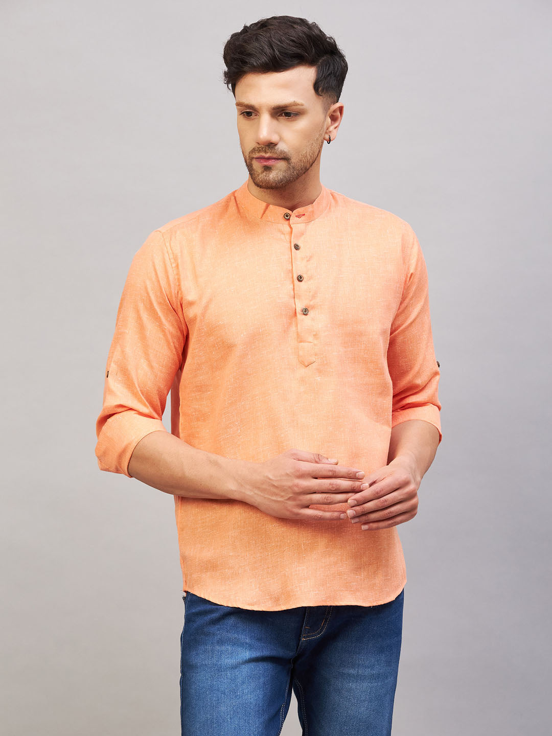 Men's Orange Cotton Blend Kurta