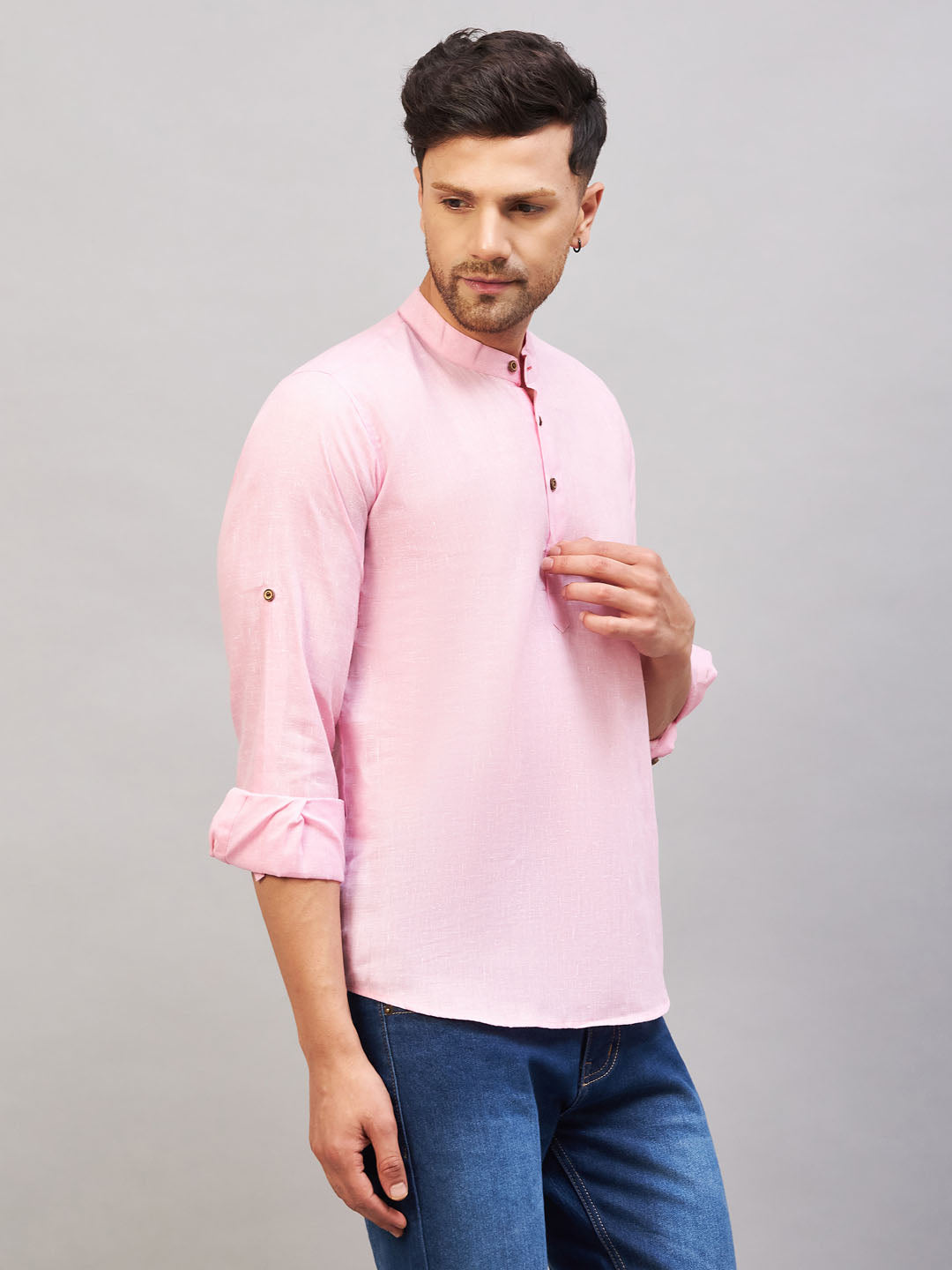 Men's Pink Cotton Blend Kurta