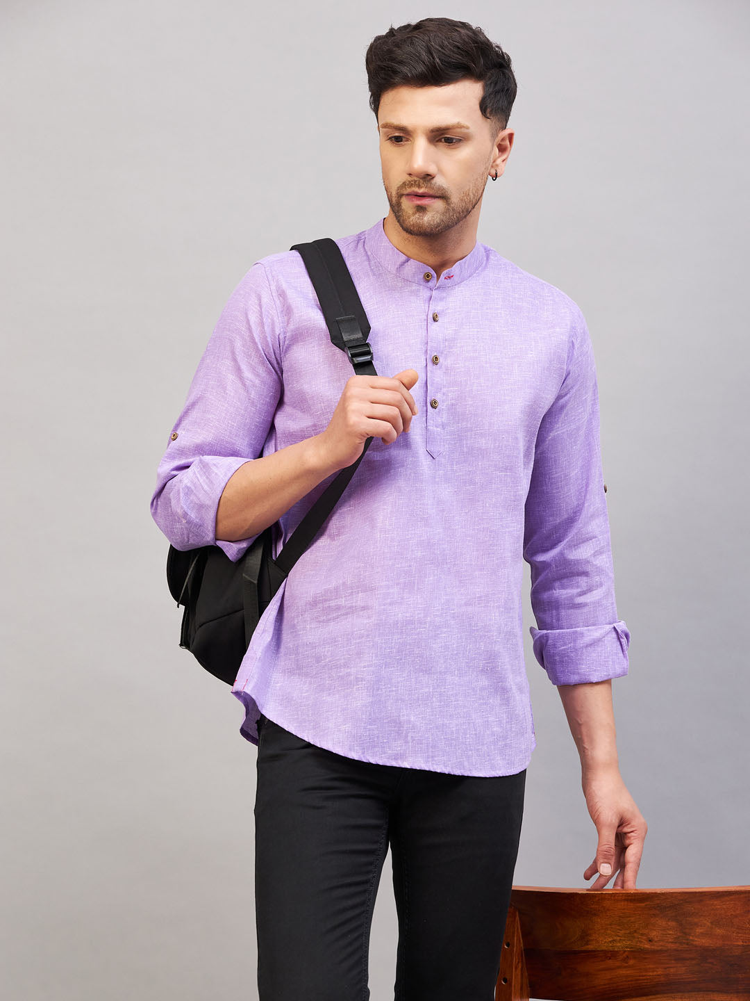 Men's Purple Cotton Blend Kurta