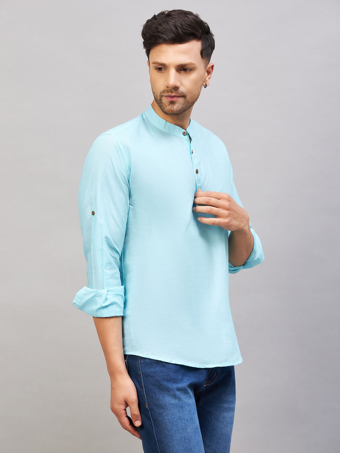 Men's Aqua Cotton Blend Kurta