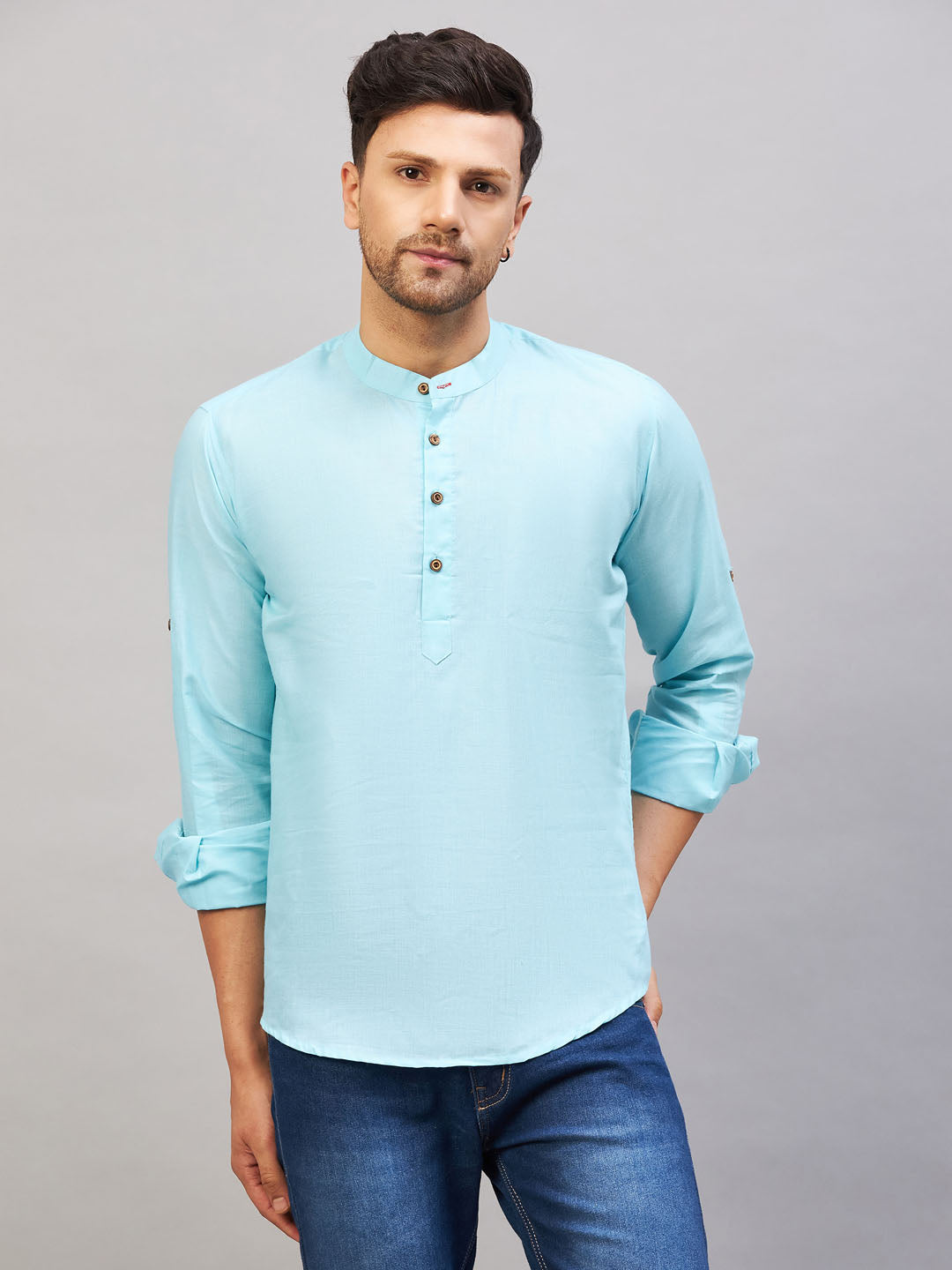 Men's Aqua Cotton Blend Kurta