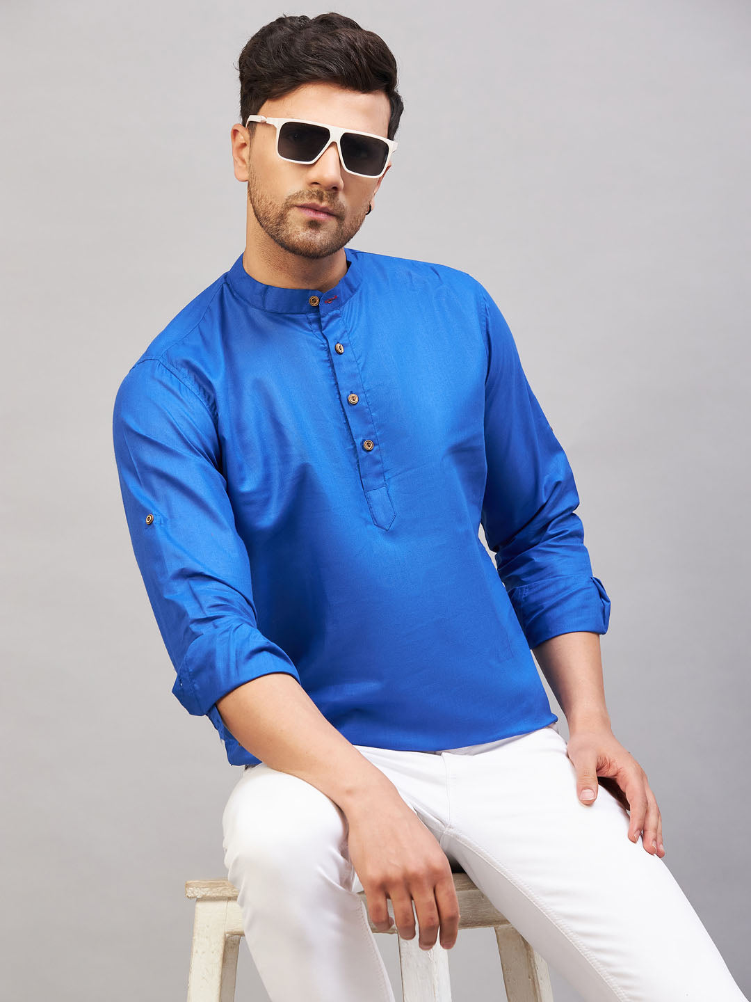 Men's Blue Cotton Blend Kurta