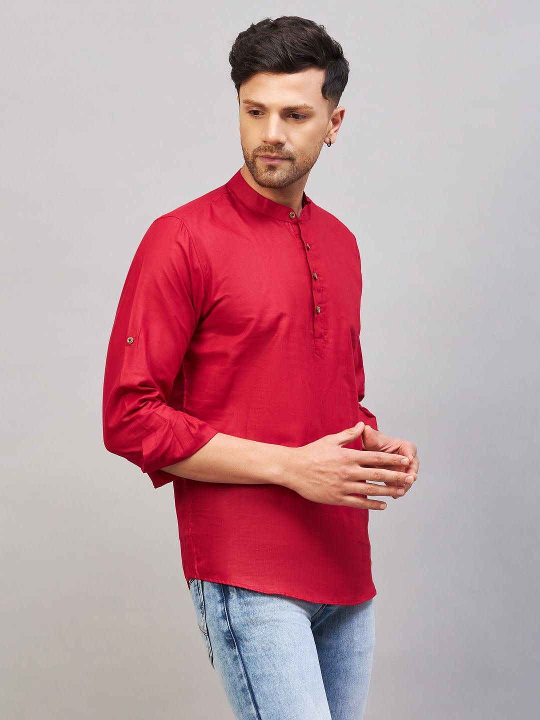 Men's Maroon Cotton Blend Kurta