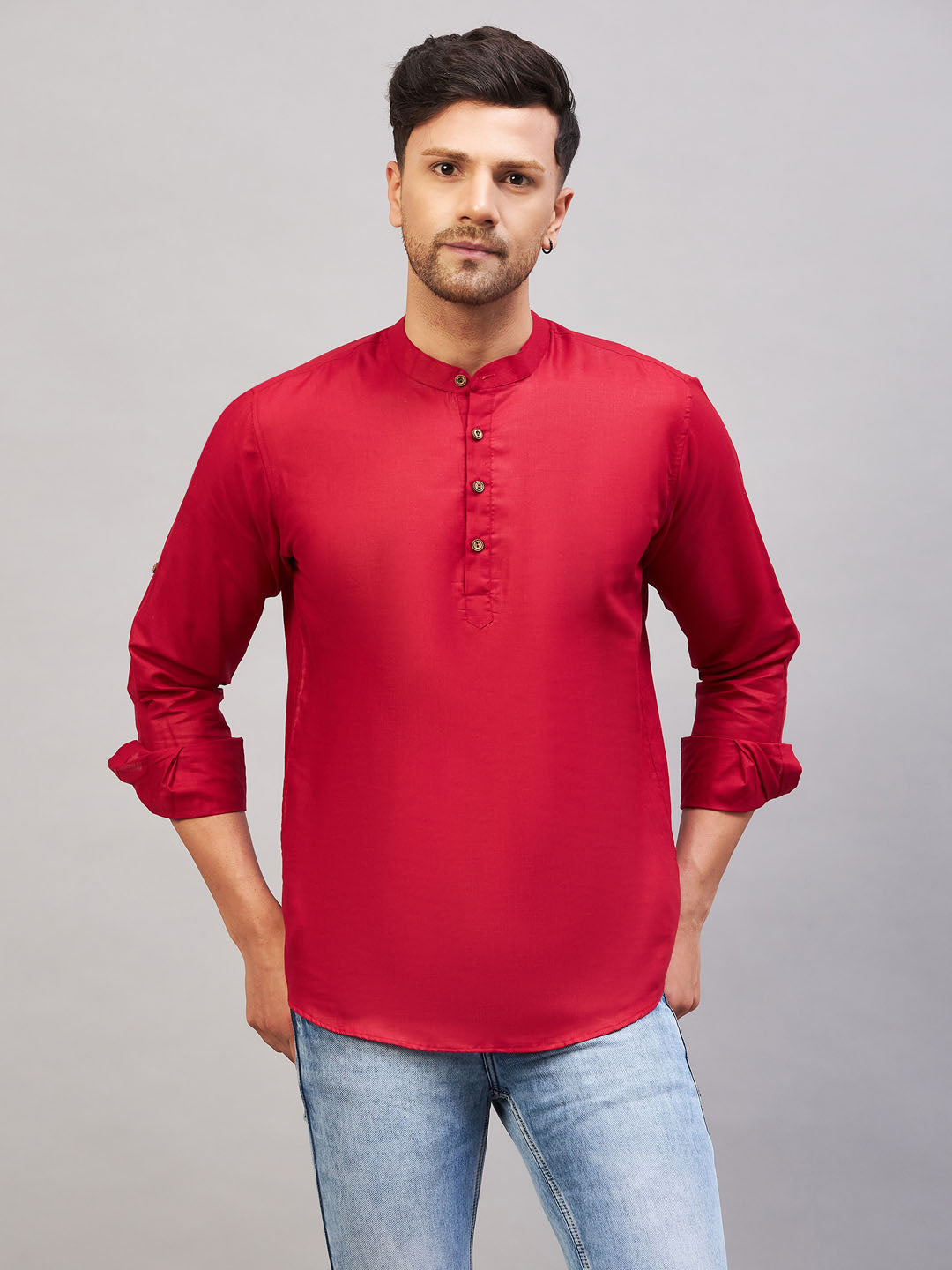 Men's Maroon Cotton Blend Kurta