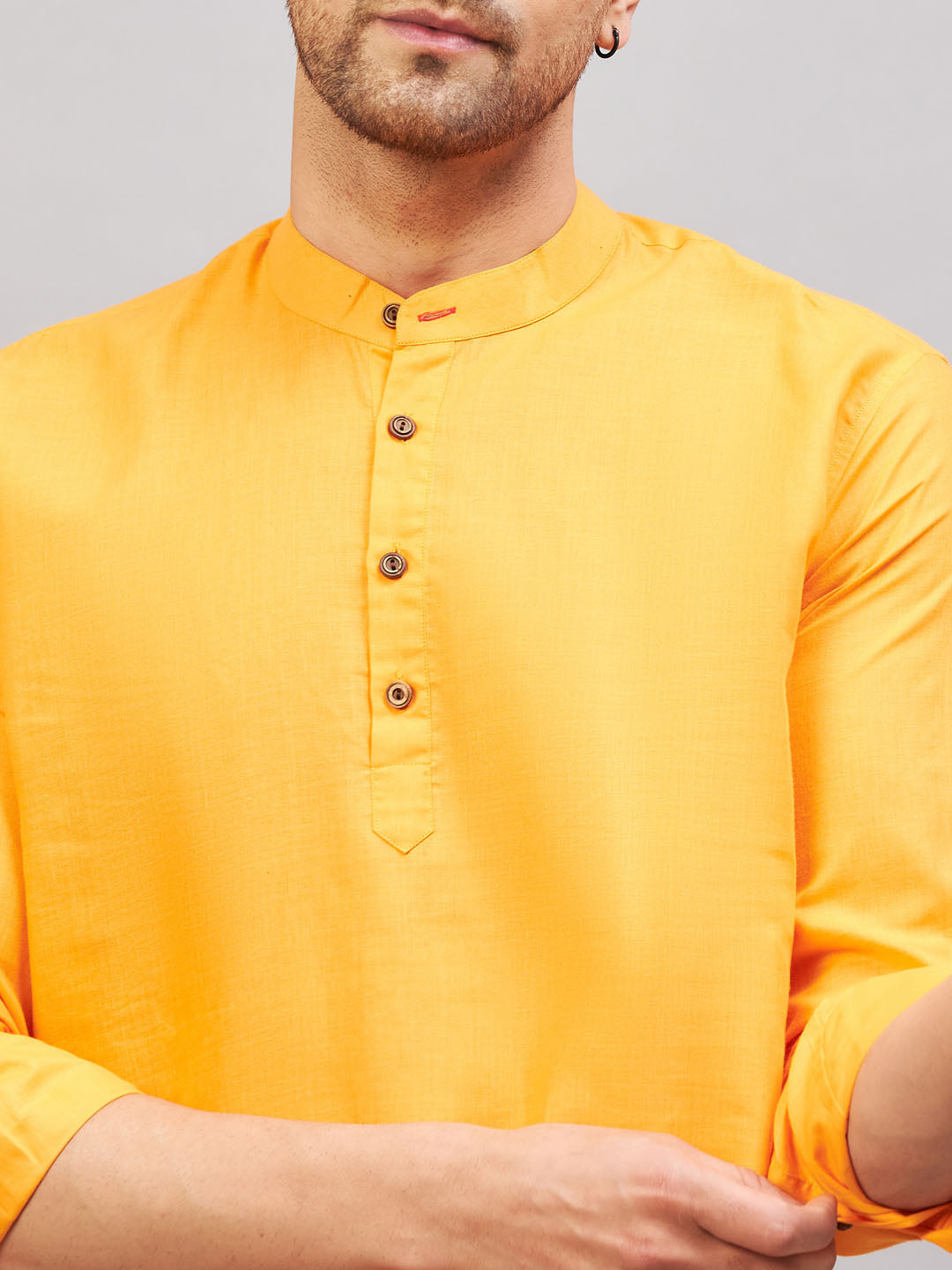 Men's Orange Cotton Blend Kurta