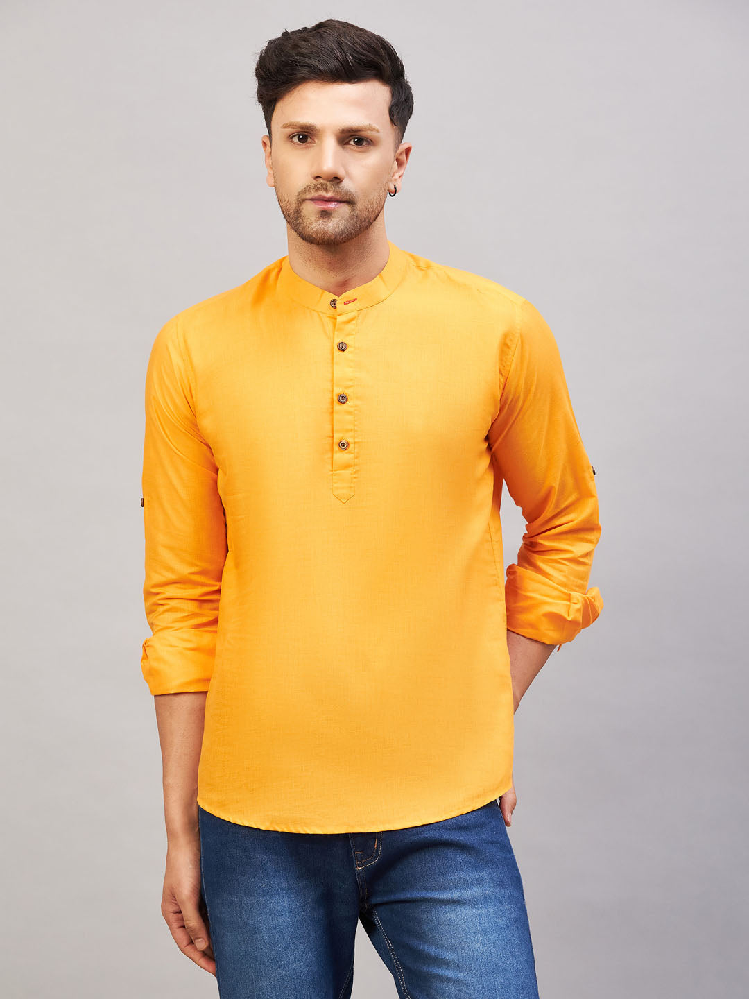 Men's Orange Cotton Blend Kurta