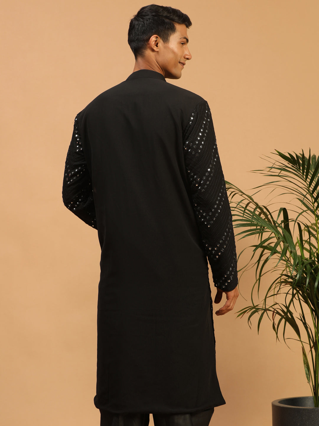 Men's Black Georgette Kurta