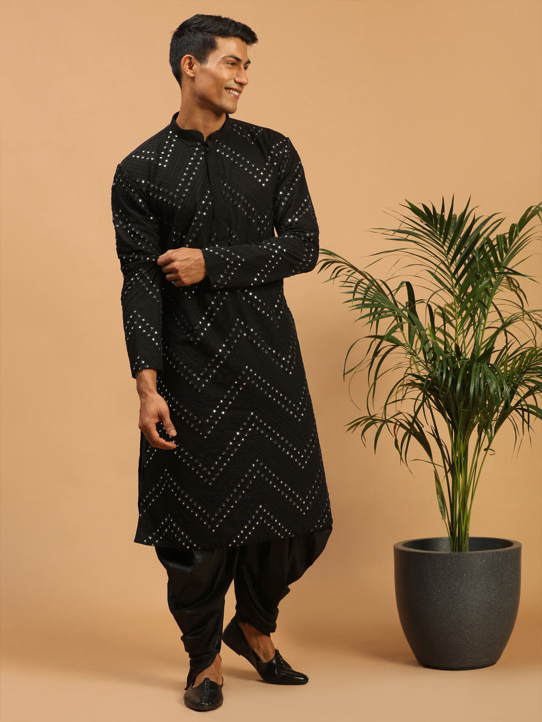 Men's Black Georgette Kurta