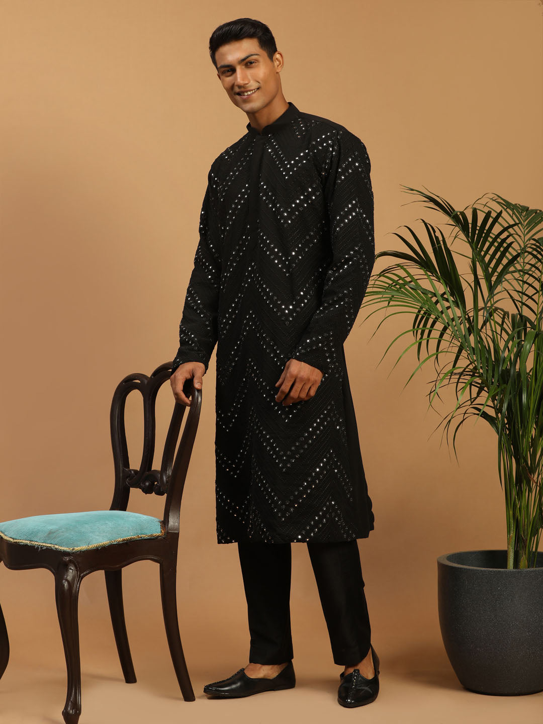 Men's Black Georgette Kurta Pyjama Set