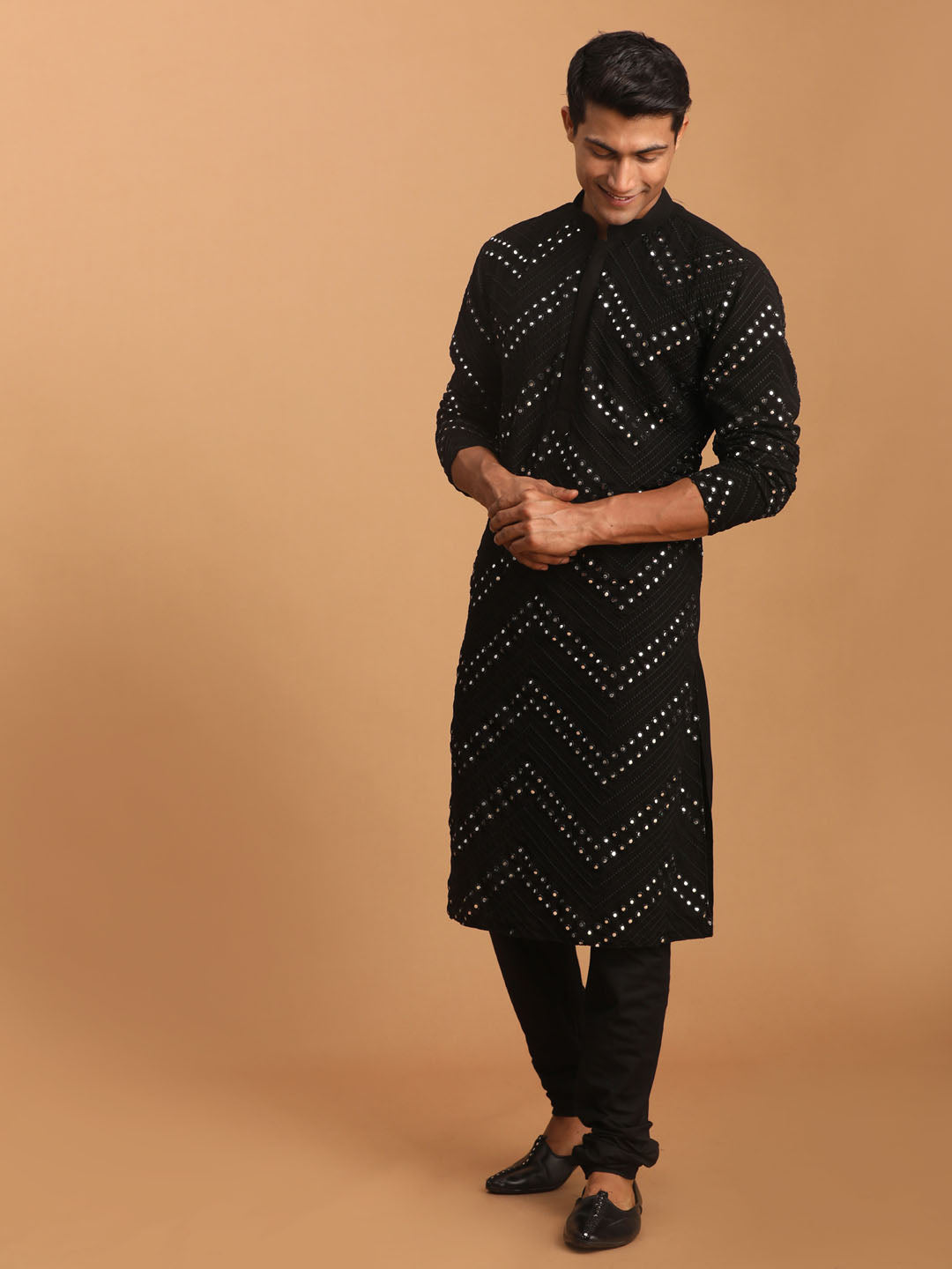 Men's Black Georgette Kurta Pyjama Set