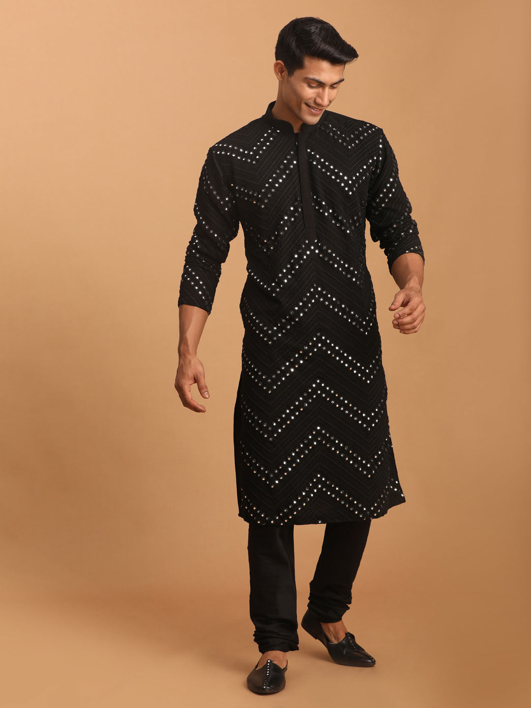 Men's Black Georgette Kurta Pyjama Set