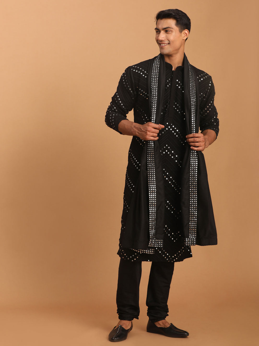 Men's Black Georgette Kurta Pyjama Set