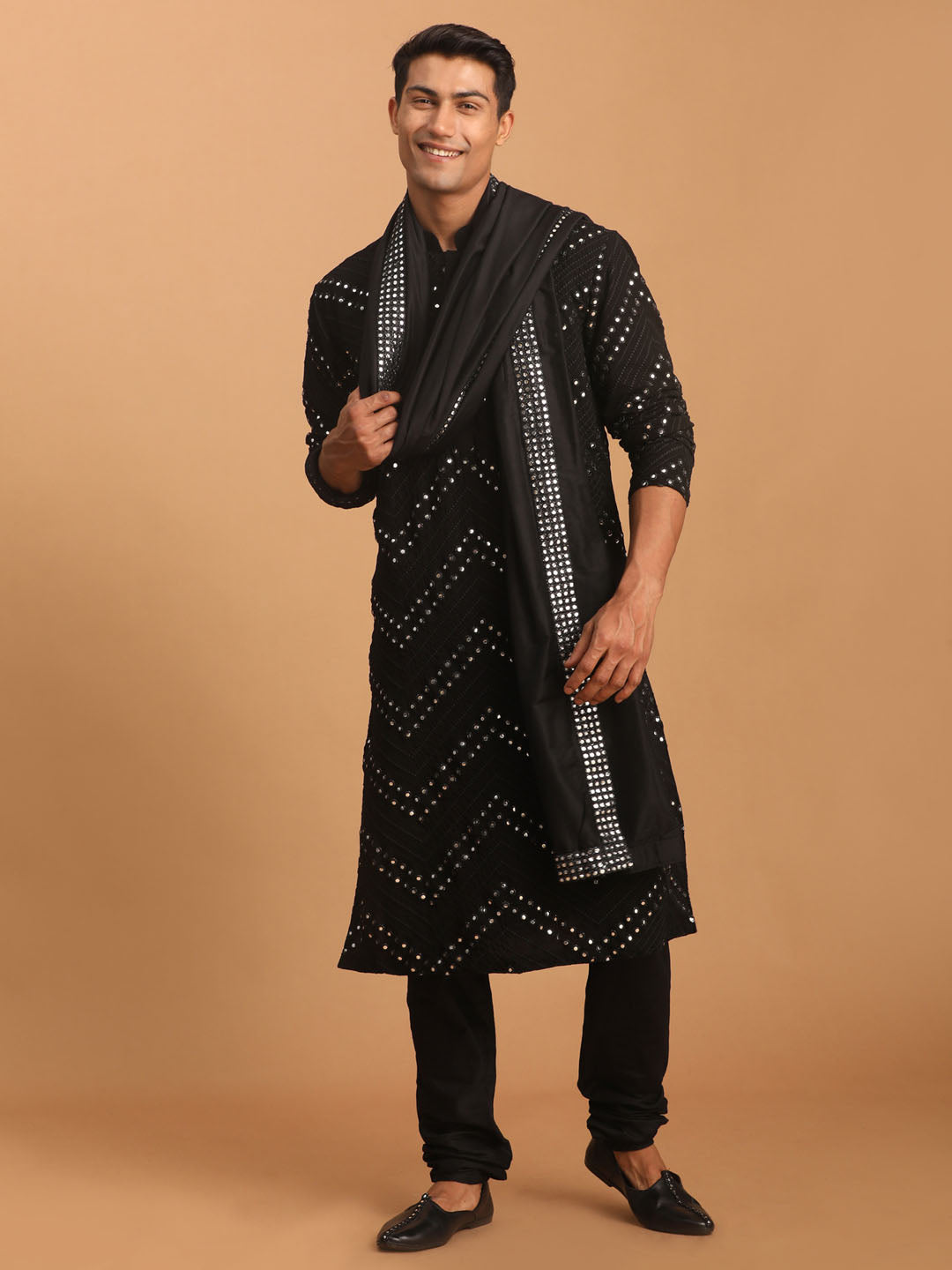 Men's Black Georgette Kurta Pyjama Set