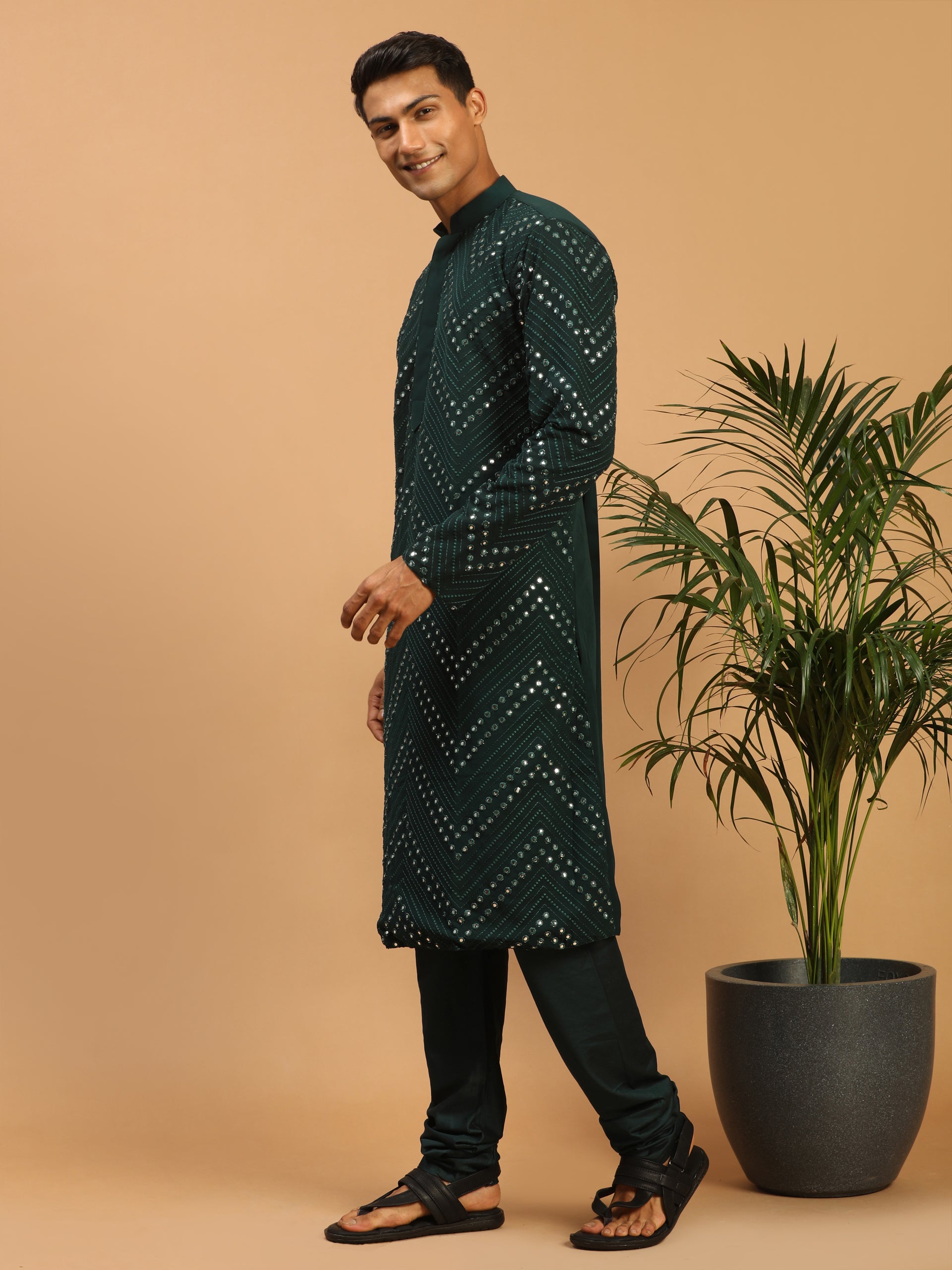 Men's Green Georgette Kurta Pyjama Set