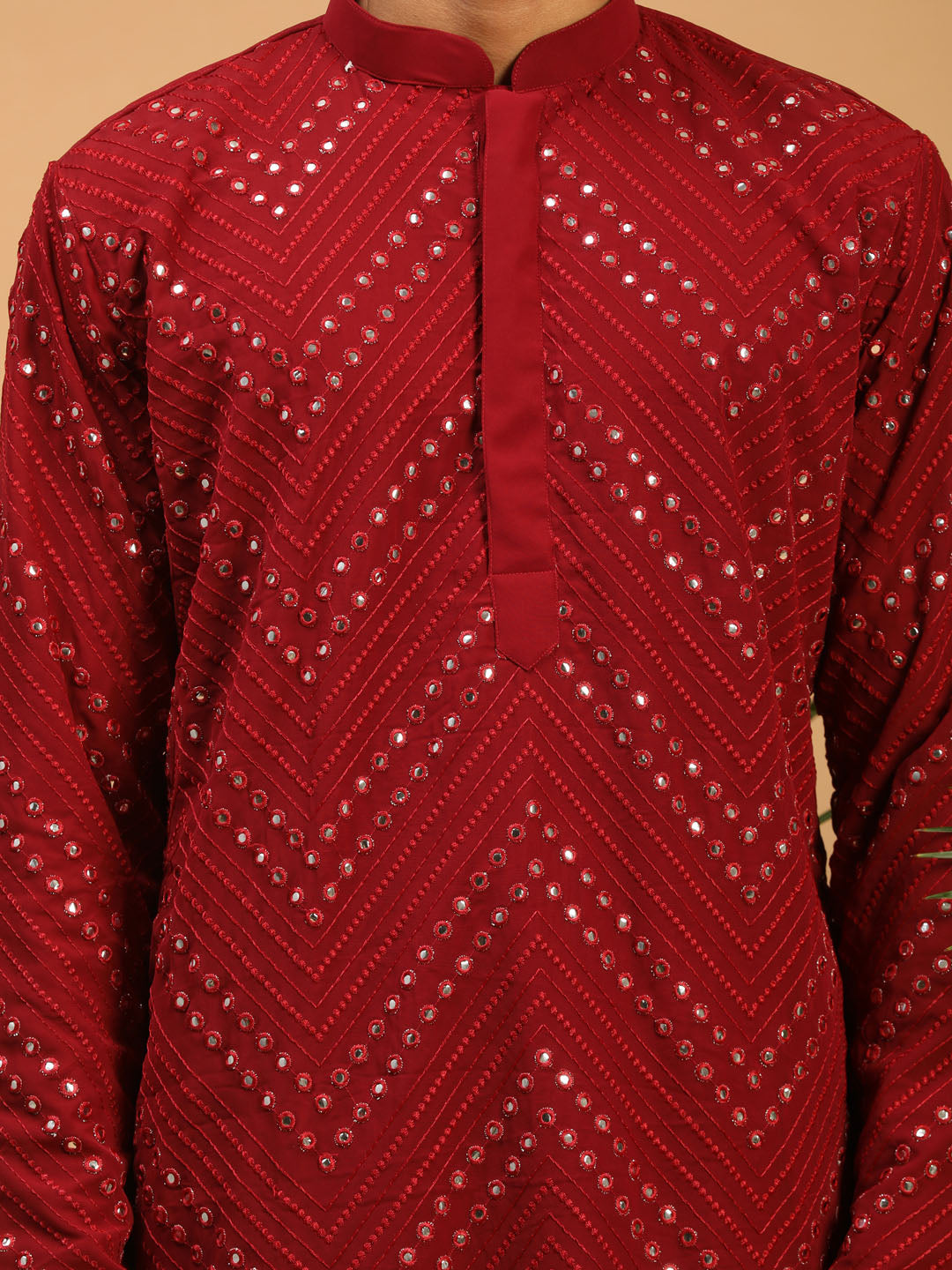 Men's Maroon Georgette Kurta Pyjama Set