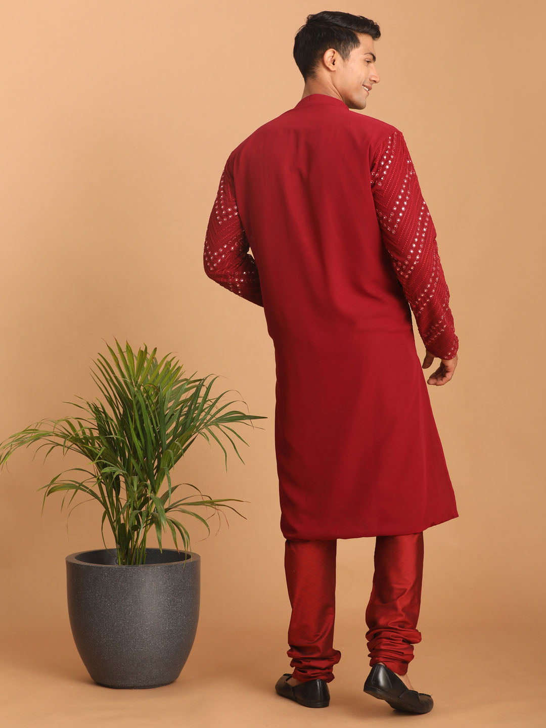 Men's Maroon Georgette Kurta Pyjama Set