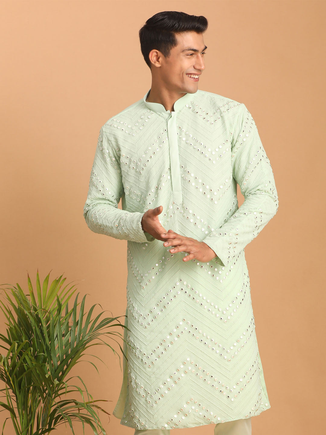 Men's Aqua Georgette Kurta Pyjama Set