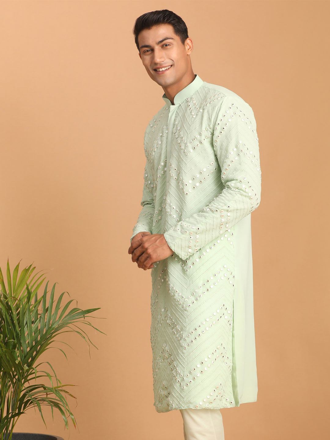 Men's Aqua Georgette Kurta Pyjama Set