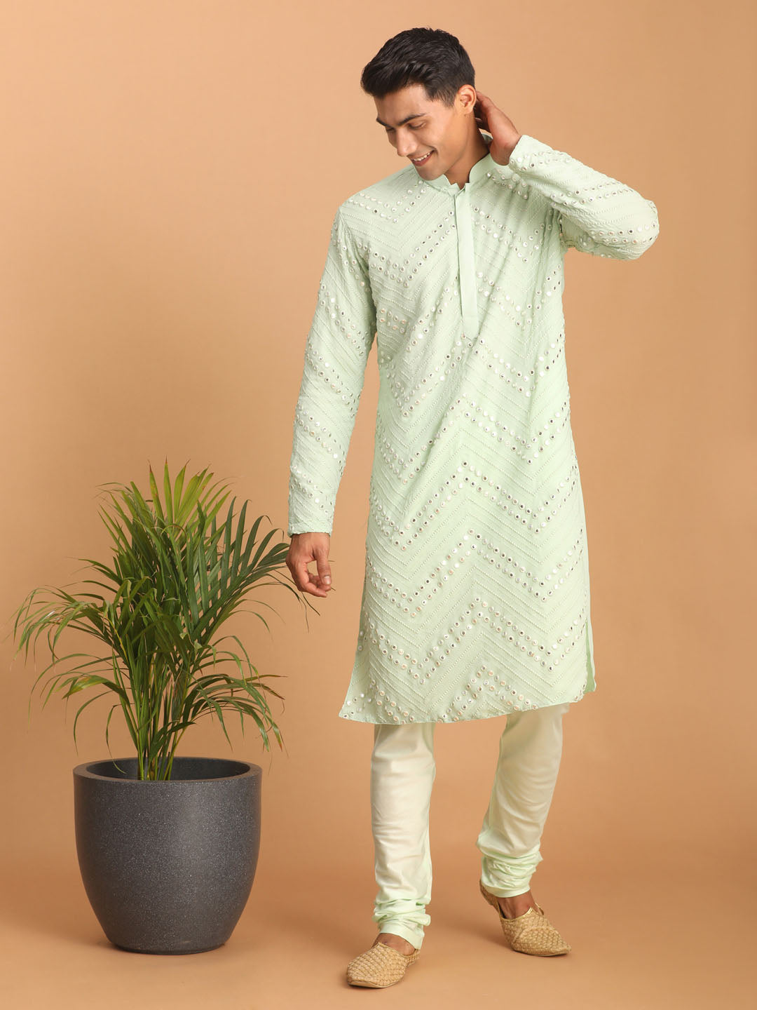 Men's Aqua Georgette Kurta Pyjama Set