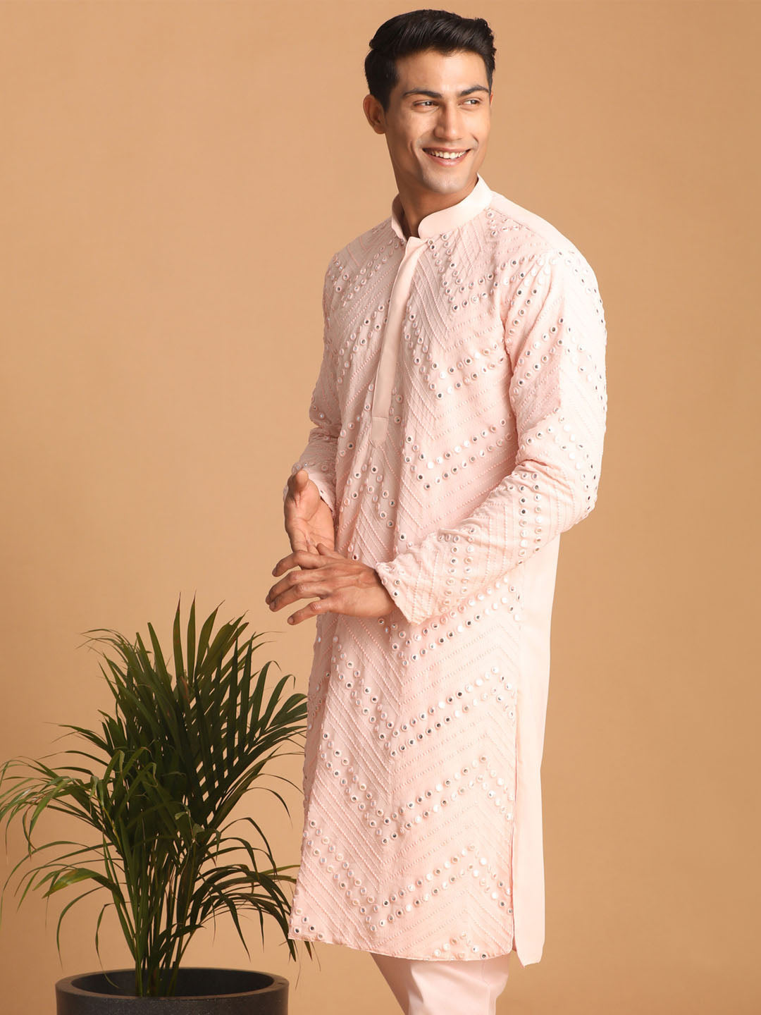 Men's Pink Georgette Kurta Pyjama Set