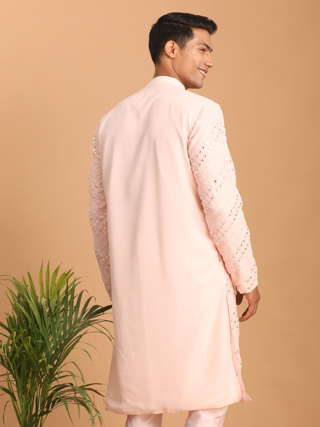 Men's Pink Georgette Kurta Pyjama Set