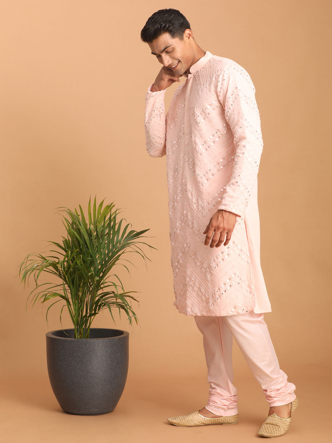 Men's Pink Georgette Kurta Pyjama Set